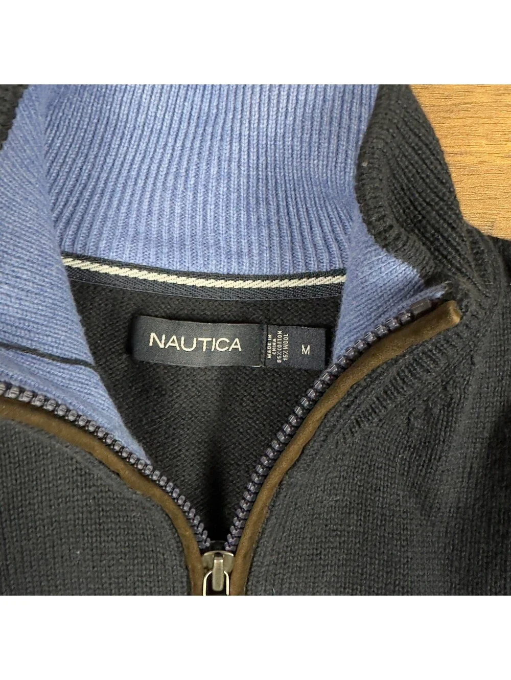 Nautica Striped Quarter Zip Sweater Mens M Navy Blue Red